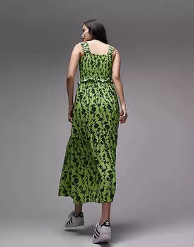 Зеленое платье миди с присборенными краями Topshop