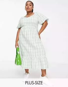 Зеленое платье миди с присборенными рукавами и пышными рукавами New Look Curve New Look