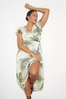 Зеленое платье миди с тропическим оборками и подолом Curve Dorothy Perkins, зеленый