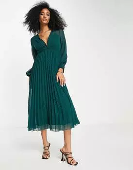 Зеленое платье миди со складками и складками спереди ASOS DESIGN Dobby Twist ASOS DESIGN