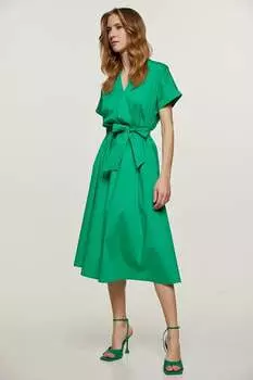 Зеленое платье миди трапециевидного силуэта с поясом Conquista, зеленый