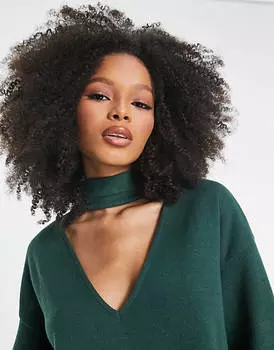 Зеленое платье мини с длинными рукавами и колье-чокером ASOS DESIGN Supersoft