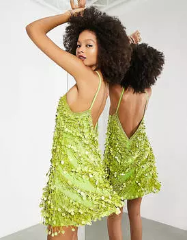 Зеленое платье мини с пайетками и пайетками ASOS EDITION