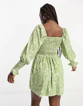 Зеленое платье мини с присборенными манжетами In The Style x Jac Jossa Milkmaid
