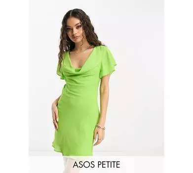 Зеленое платье мини с рукавами-крылышками и воротником-хомутом ASOS DESIGN Petite ASOS Petite