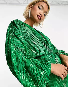 Зеленое платье мини с украшением и рукавами-блузонами ASOS DESIGN