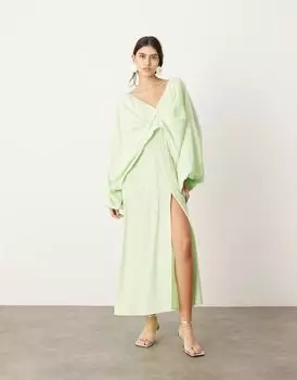 Зеленое платье мини с V-образным вырезом и драпировкой ASOS