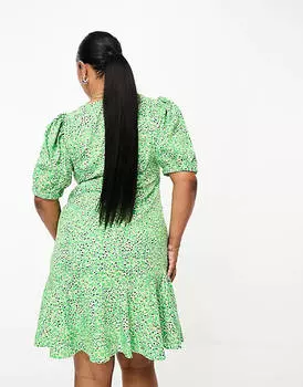 Зеленое платье мини с завязкой спереди Pieces Curve
