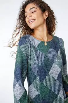 Зеленое платье прямого кроя с карманами и принтом Roman