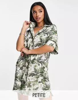 Зеленое платье-рубашка мини из смесовой вискозы с цветком гибискуса Topshop Petite - MGREEN