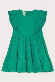 Зеленое платье с английской вышивкой и рюшами Monsoon, зеленый