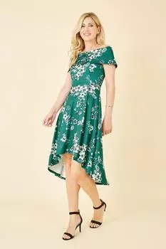 Зеленое платье с глубоким вырезом и глубоким подолом с цветочным принтом Mela, зеленый