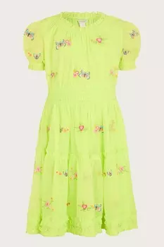 Зеленое платье с вышивкой пышными рукавами и мотивом бабочки Monsoon, зеленый