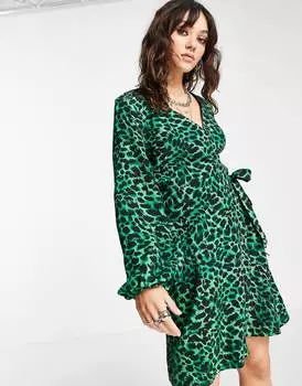 Зеленое платье с запахом животных Topshop