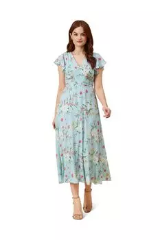 Зеленое платье с завязками и цветочным принтом Adrianna Papell, зеленый