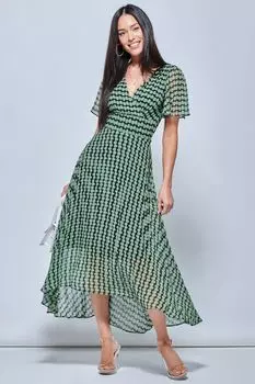 Зеленое плиссированное платье-макси с V-образным вырезом Jolie Moi, зеленый