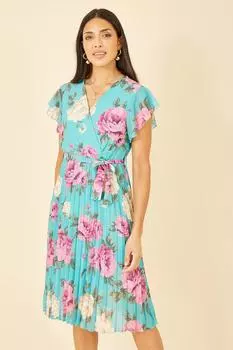 Зеленое плиссированное платье с запахом и цветочным принтом Mela, зеленый