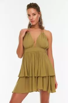 Зеленое пляжное платье с оборками и завязками TBESS22EL1372 Trendyol, зеленый