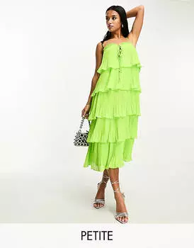 Зеленое ярусное платье миди на бретелях YAS Petite