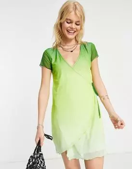 Зеленое сетчатое платье мини с запахом и короткими рукавами ASOS DESIGN