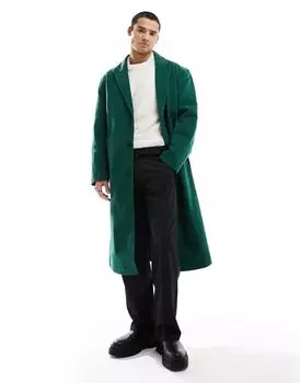 Зеленое шерстяное пальто свободного кроя ASOS