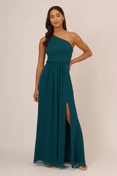 Зеленое шифоновое платье на одно плечо Adrianna Papell, зеленый