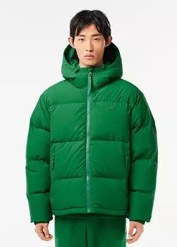 Зеленое стеганое мужское пальто с капюшоном Lacoste