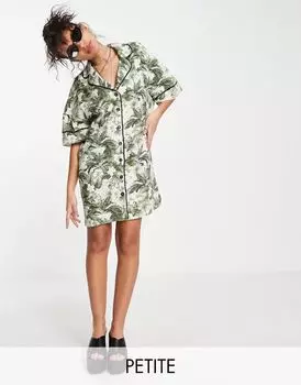 Зеленое сувенирное платье-рубашка мини с цветочным принтом и цветочным принтом Topshop - MGREEN