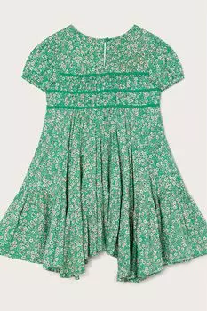 Зеленое тканевое платье Flowerburst с короткими рукавами Monsoon, зеленый