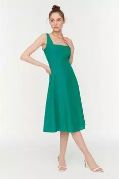 Зеленое тканое платье с бретелями TWOSS22EL2531 Trendyol, зеленый