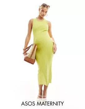 Зеленое трикотажное платье без рукавов с юбкой до середины икры ASOS DESIGN Maternity