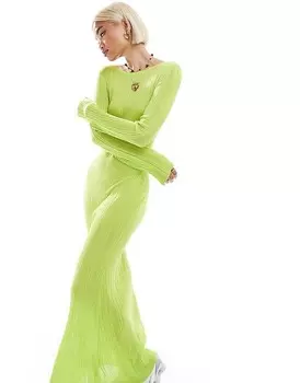 Зеленое трикотажное платье макси узкого кроя с длинными рукавами Monki