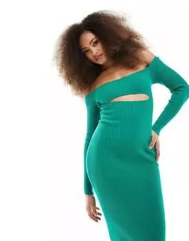 Зеленое трикотажное платье миди 4th & Reckless Malory Bardot