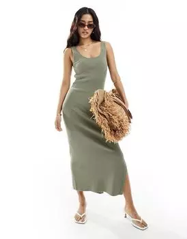 Зеленое трикотажное платье миди без рукавов & Other Stories