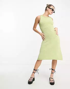 Зеленое трикотажное платье миди-борцовки Urban Revivo