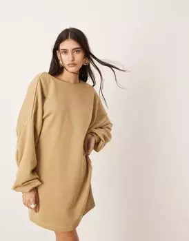 Зеленое трикотажное платье мини с круглым вырезом и открытой спиной ASOS EDITION