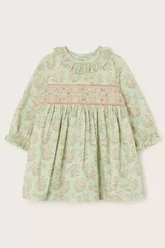 Зеленое вельветовое платье для новорожденных с мотивом зайчика Monsoon, зеленый