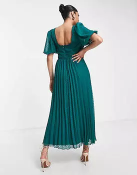Зеленое зеленое платье миди со складками и отделкой фестонами ASOS DESIGN
