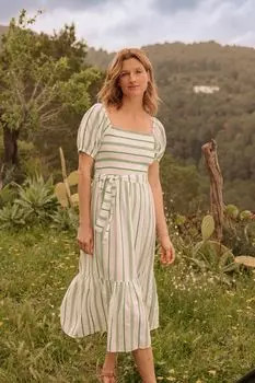 Зеленое жаккардовое многослойное платье с поясом Monsoon, зеленый