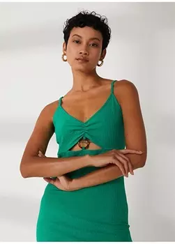 Зеленое женское облегающее платье миди с круглым вырезом и бретелями Aeropostale