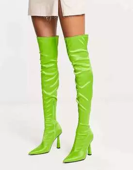 Зеленые атласные ботинки-носки на каблуке ASOS Krista