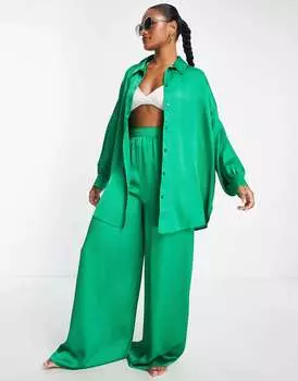 Зеленые атласные пляжные брюки-палаццо ASOS