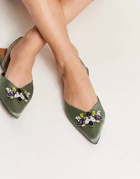 Зеленые балетки с пяткой на пятке и украшением ASOS DESIGN Lyrical
