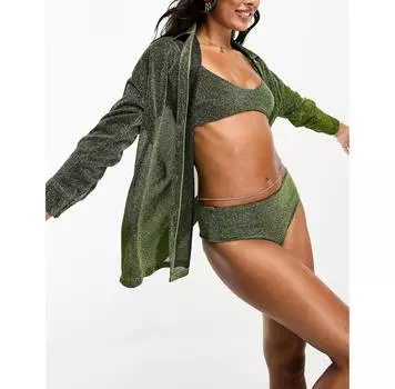 Зеленые блестящие плавки бикини с завышенной талией ASOS DESIGN mix and match