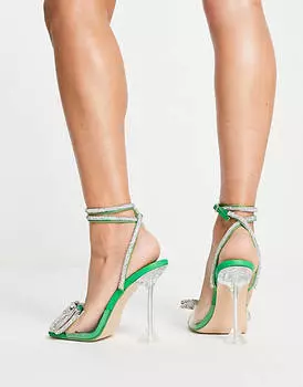 Зеленые босоножки на каблуке с бантом и ремешком Public Desire Glimmer