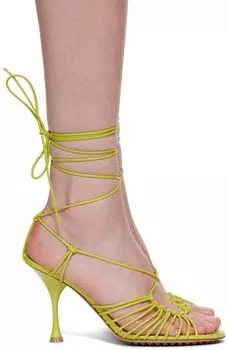 Зеленые босоножки на каблуке в горошек Lagoon Bottega Veneta