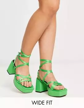 Зеленые босоножки на платформе с широкими ремешками ASOS Hutton
