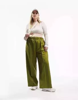 Зеленые брюки хаки с эластичной резинкой на талии ASOS Curve