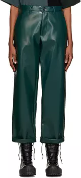 Зеленые брюки из искусственной кожи с манжетами MM6 Maison Margiela
