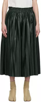 Зеленые брюки из искусственной кожи со складками MM6 Maison Margiela